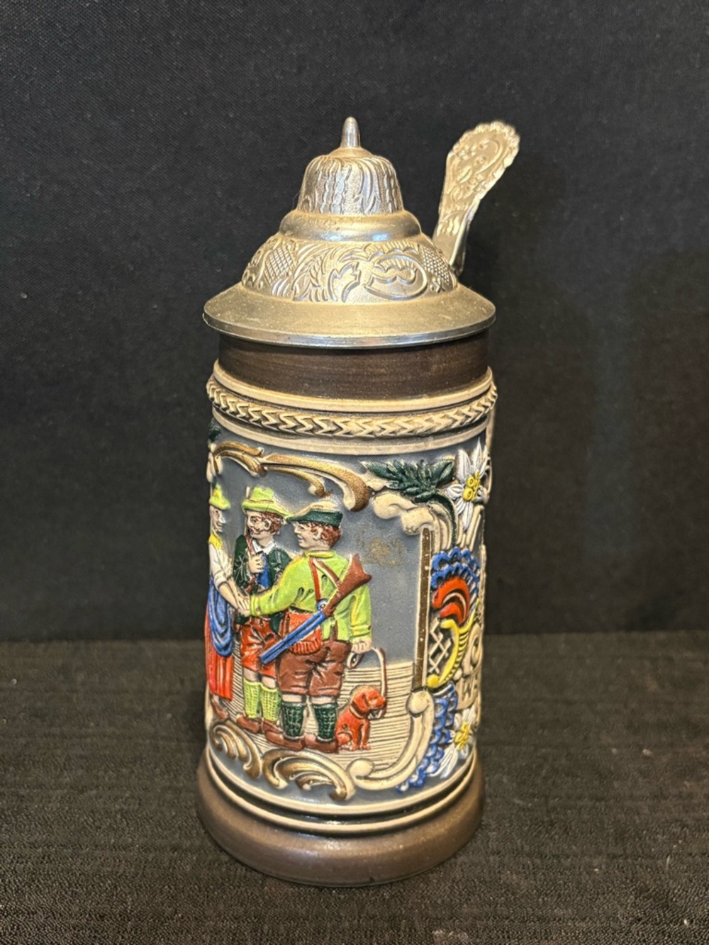 Vintage Gerz Ceramic Lidded Beer Stein Good Hunting West Germany